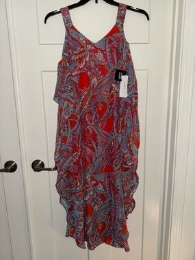 Robbie Bee RB66584R Paisley Print Midi Cold Shoulder Dress | Coral Size SML